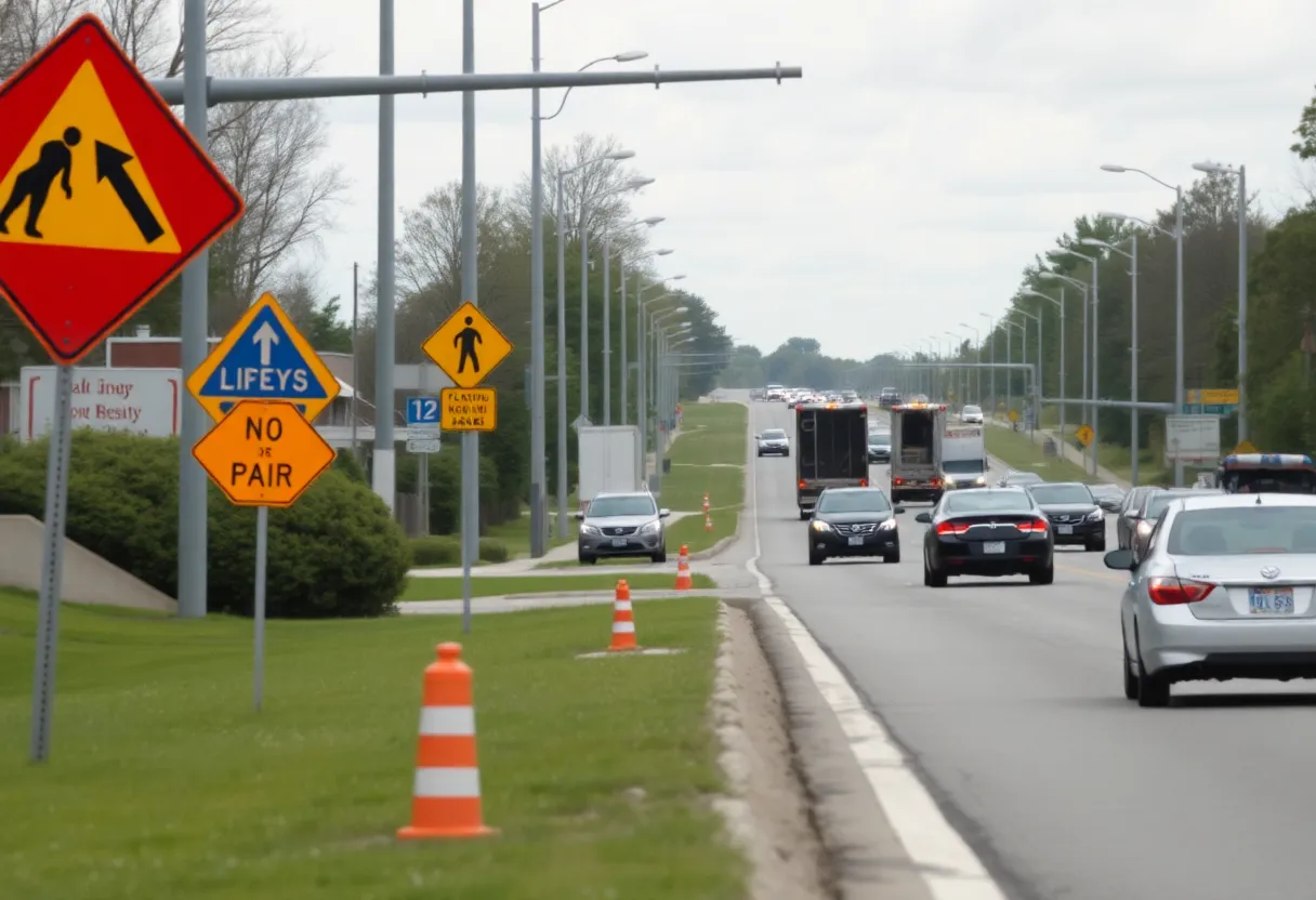 Traffic on a busy road in Lexington, highlighting road safety