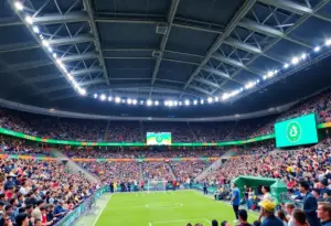 Rupp Arena implementing sustainability initiatives with LED lighting and recycling programs.