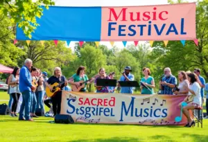 Community gathering at the Sacred Music Festival in Lexington, showcasing local musicians.