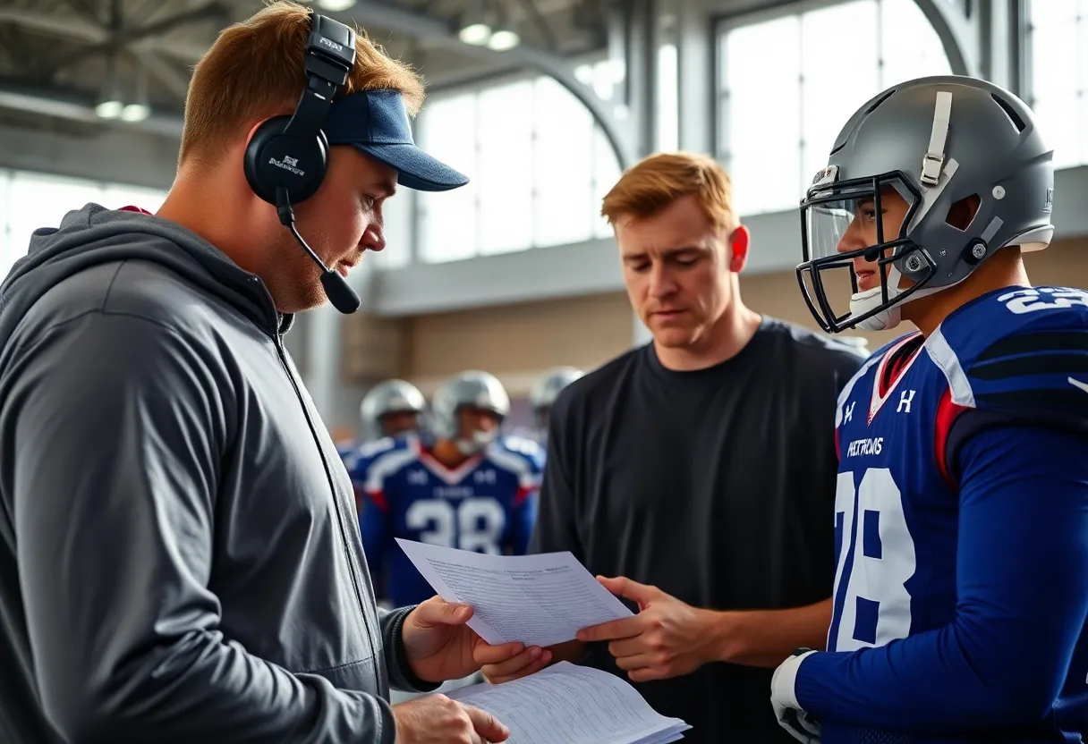 Coach reviewing football team status and strategies