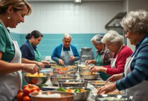 Volunteers preparing meals for the senior meal program in Kentucky.