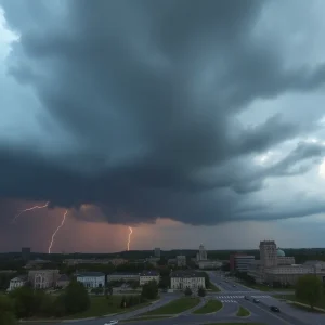 Dark rain clouds over Lexington, Kentucky.