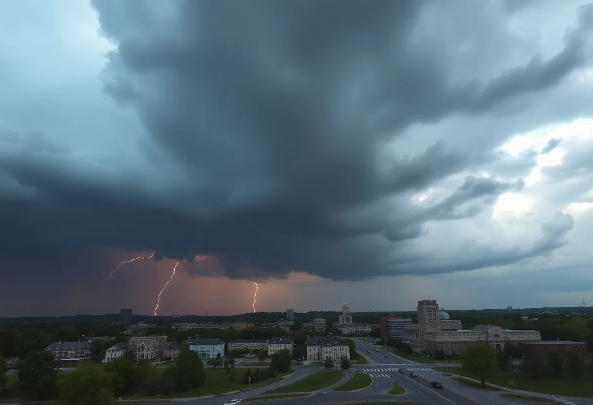 Dark rain clouds over Lexington, Kentucky.