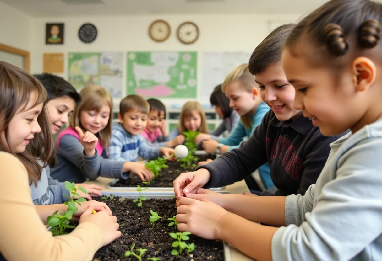 Students involved in hands-on agriculture lessons