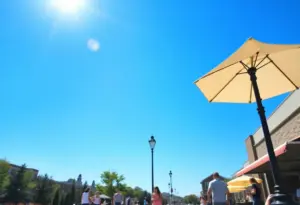 Bright and sunny weather in Lexington, KY with people outdoors