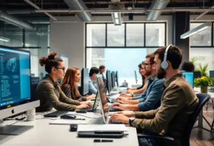 Diverse professionals in a tech startup environment