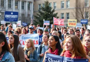 Young conservatives engaging at a rally for the Turning Point Tour