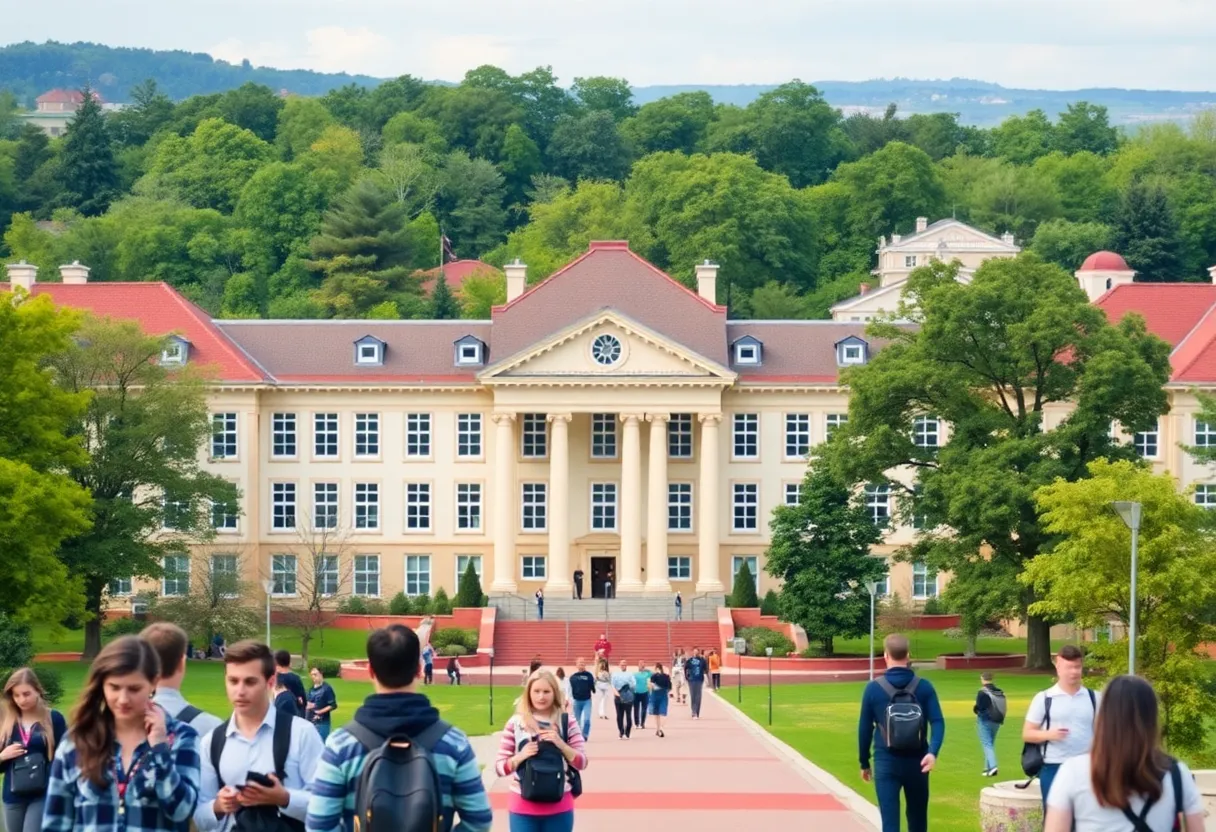 A view of the University of Kentucky campus showcasing academic buildings and students.