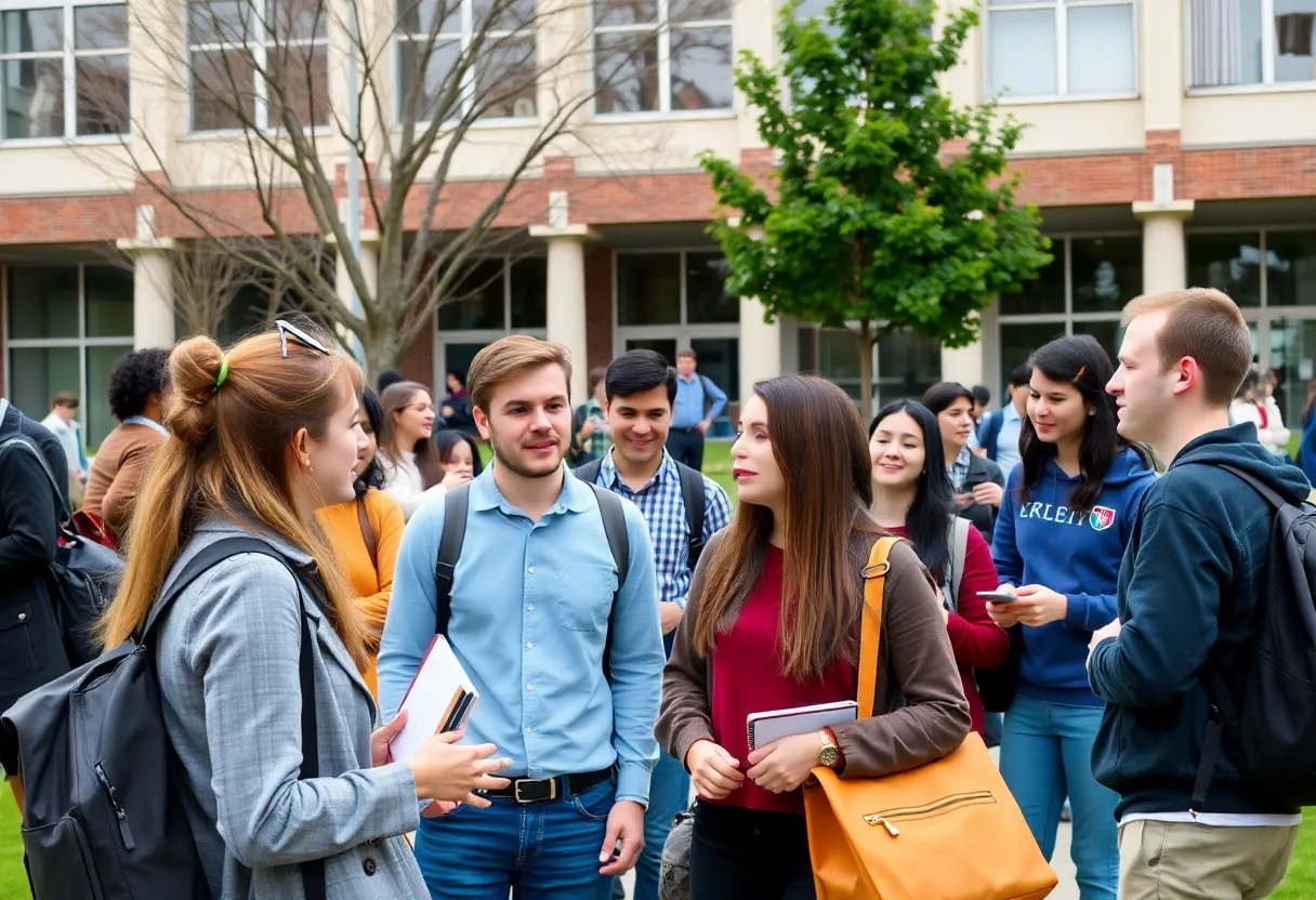Diverse students discussing on the University of Kentucky campus