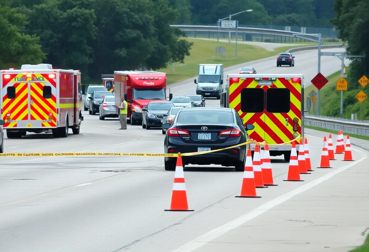 Emergency response at vehicle crash scene in Lexington