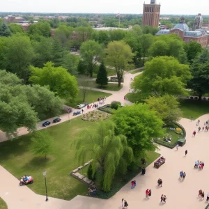 Woodland Park with people enjoying recreational activities.