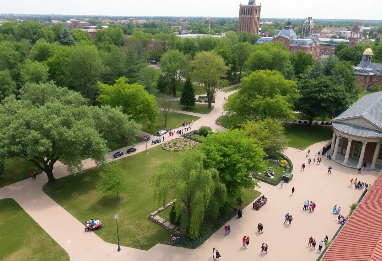 Woodland Park with people enjoying recreational activities.