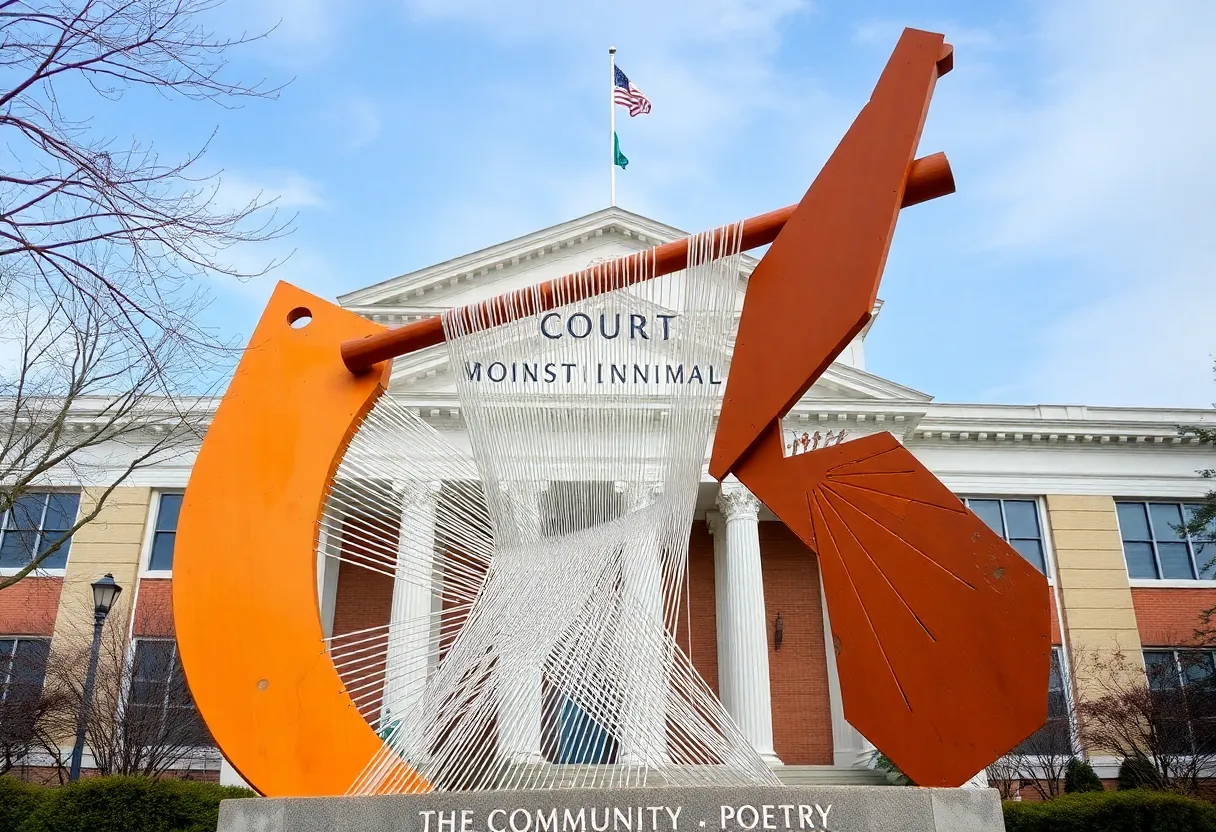 A large public sculpture representing community identity located at Fayette County Courthouse in Lexington.