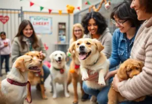 Joyful adoption event at the Lexington Humane Society with dogs and happy families.