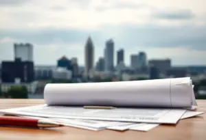 Affordable auto insurance documents with Lexington skyline