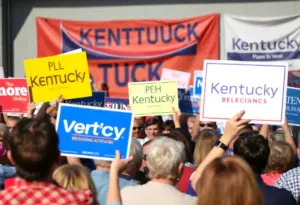 Crowd gathered for Amy McGrath's campaign launch for Kentucky Senate