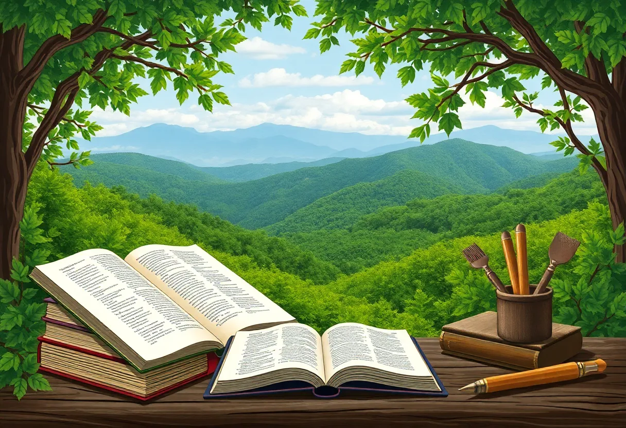 Lush Appalachian Mountains symbolizing literary heritage.