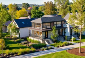 Images of the Artists' Village showcasing homes with art studios