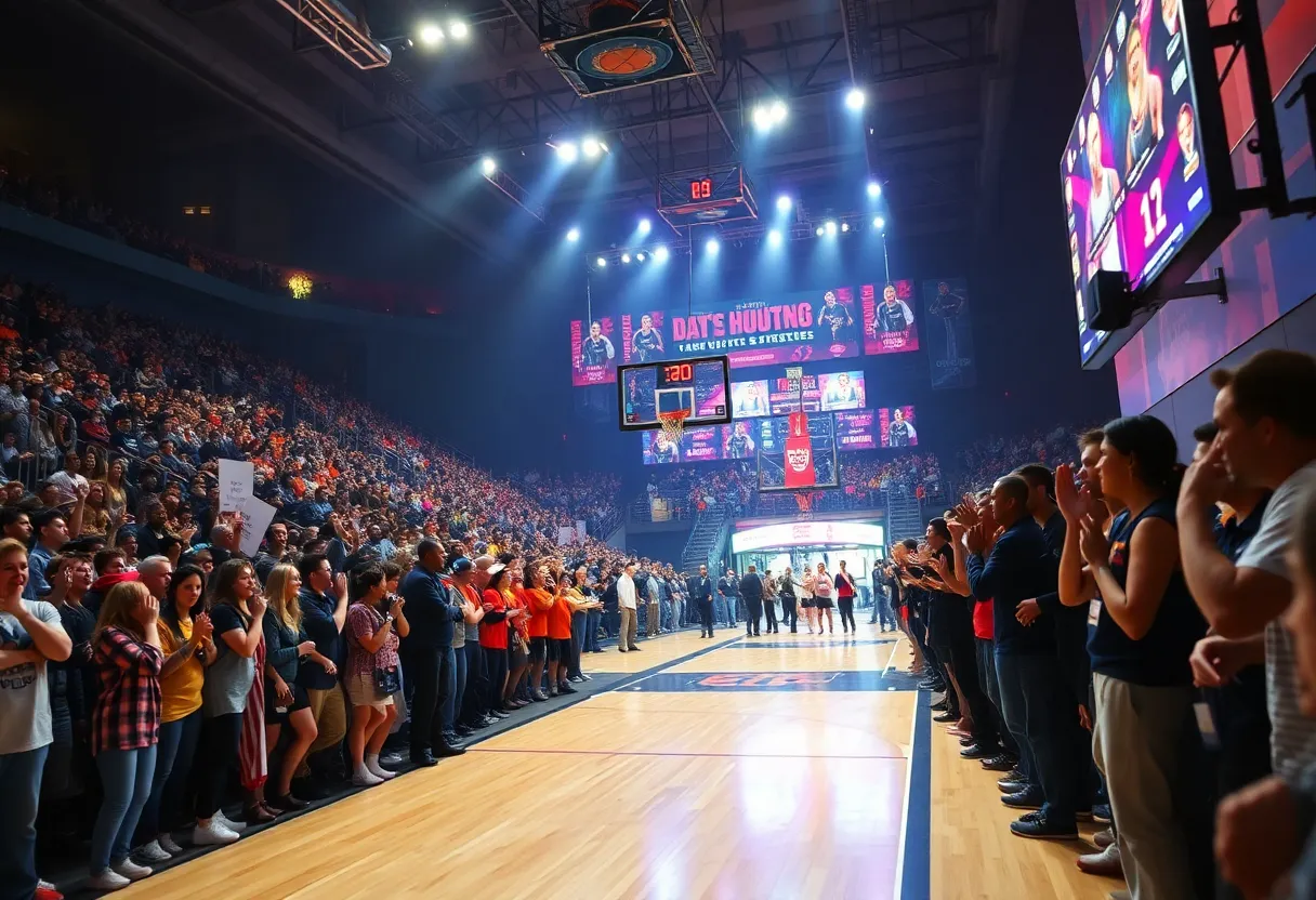 Excited fans at Big Blue Madness cheering for their basketball teams