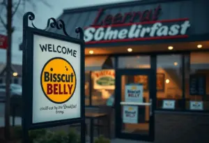 Exterior view of the closed Biscuit Belly restaurant
