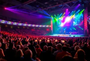 Concert scene with orchestra and audience in Rupp Arena