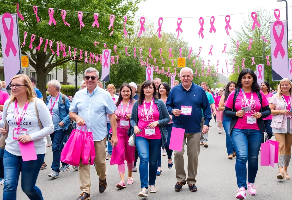 Community members participating in the Breast Cancer Awareness Walk