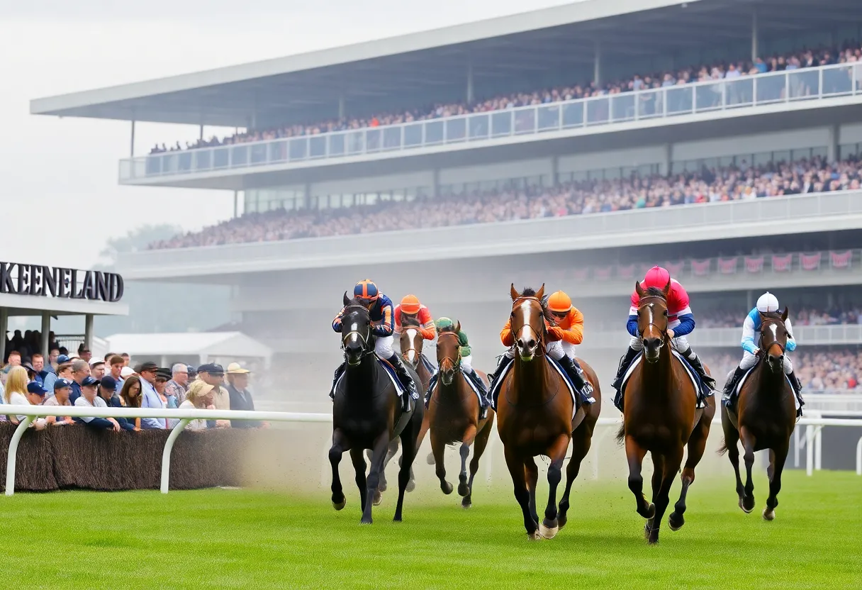 Horses racing in the Bryan Station Stakes at Keeneland Race Course