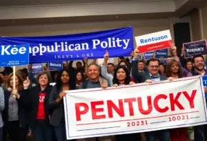 Supporters at a political campaign for the Kentucky 4th Congressional District primary.