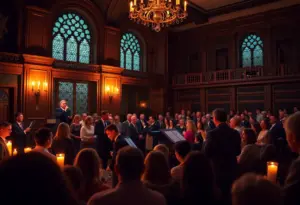 Musicians performing at a candlelight tribute concert