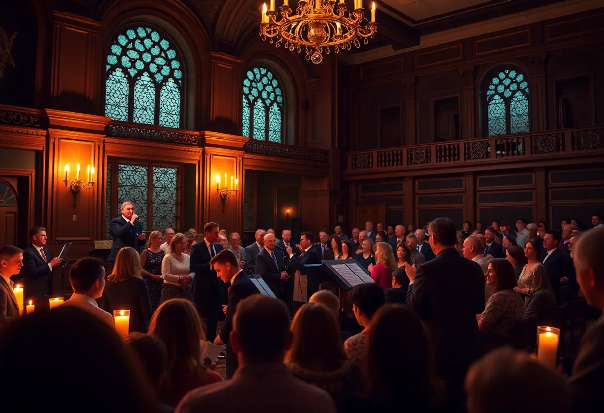 Musicians performing at a candlelight tribute concert
