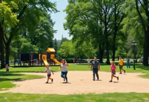 Families enjoying activities at Cardinal Run North park in Lexington