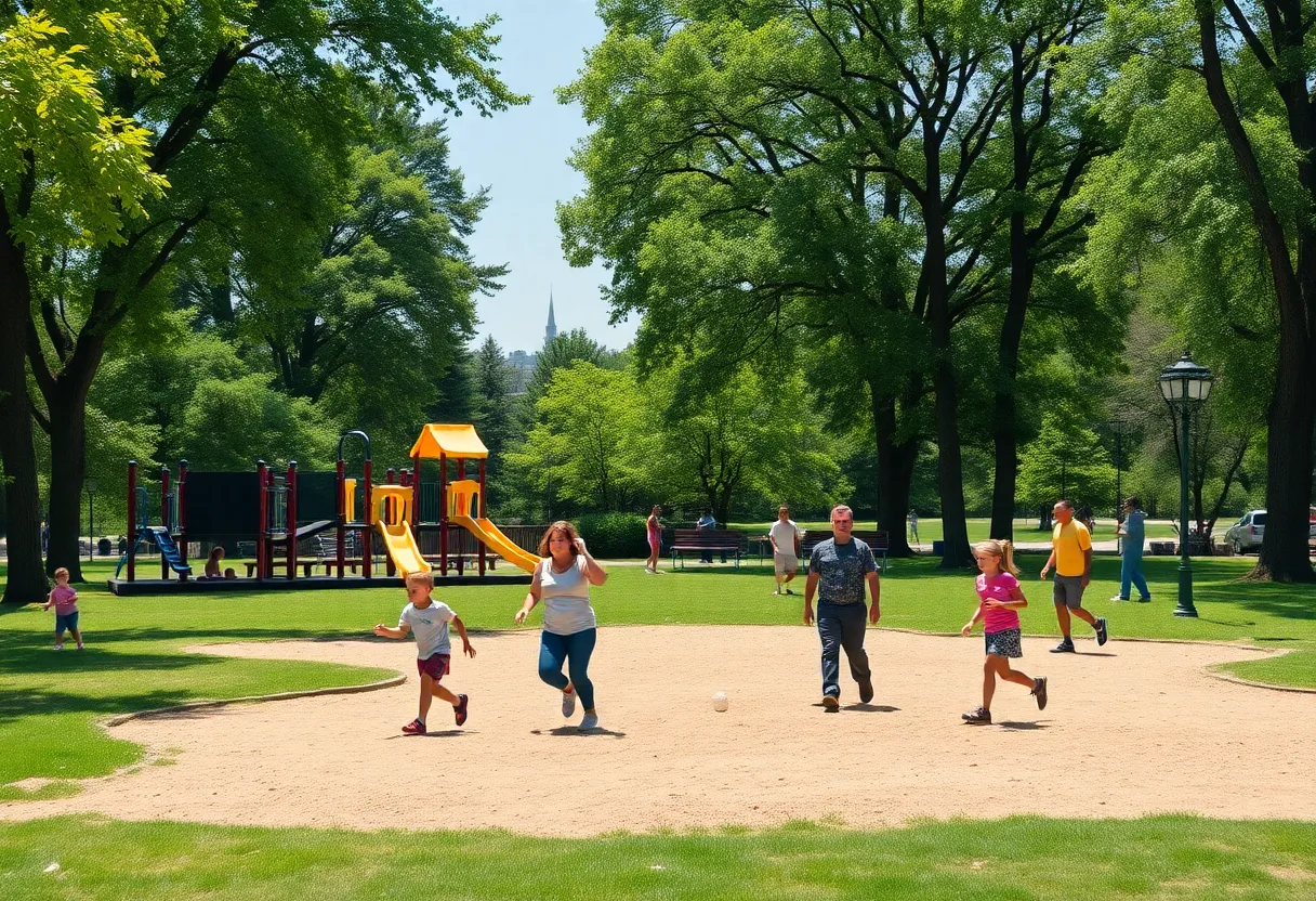 Families enjoying activities at Cardinal Run North park in Lexington