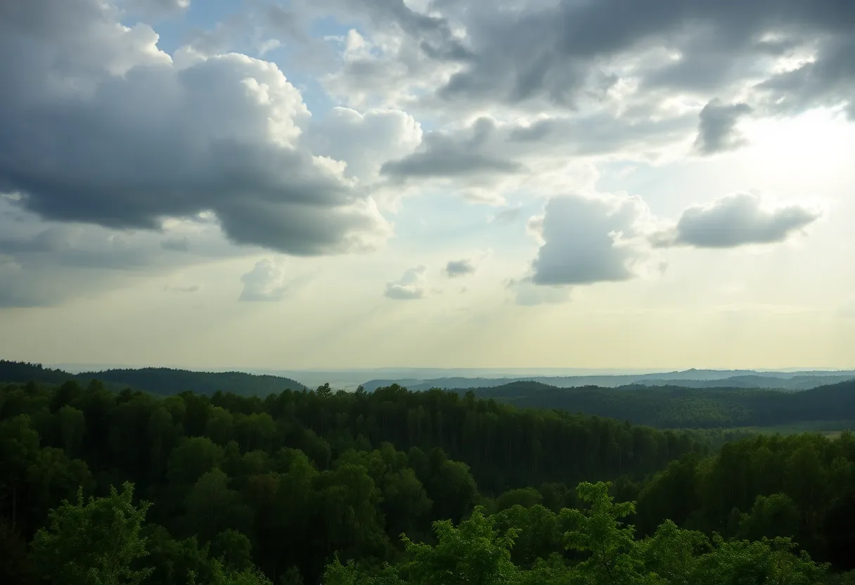 Landscape of Central Kentucky showcasing weather changes with rainfall.