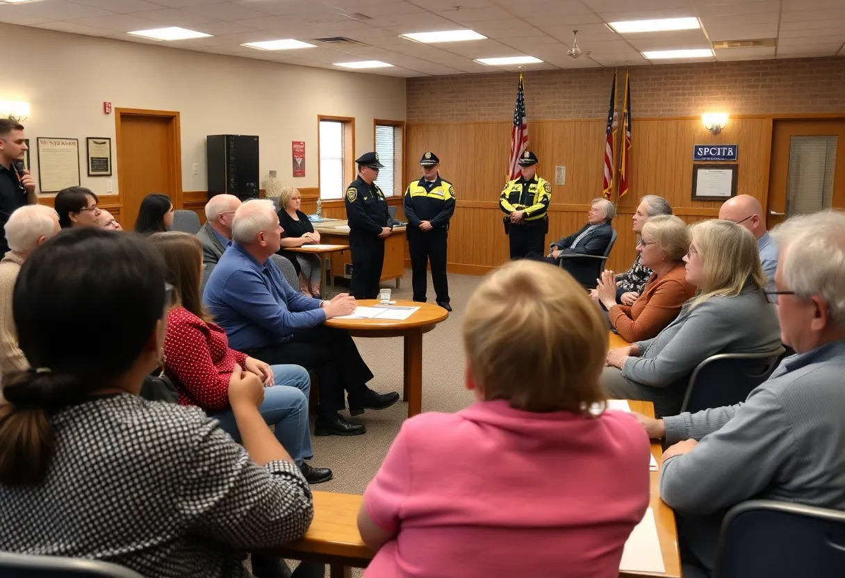 Community meeting discussing child safety and exploitation issues.