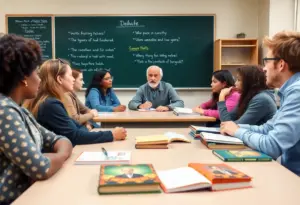 Students in a classroom discussing historical legacies.