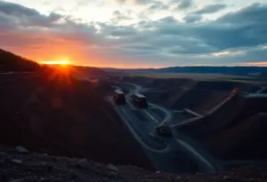 Coal mine landscape in Kentucky during sunset.
