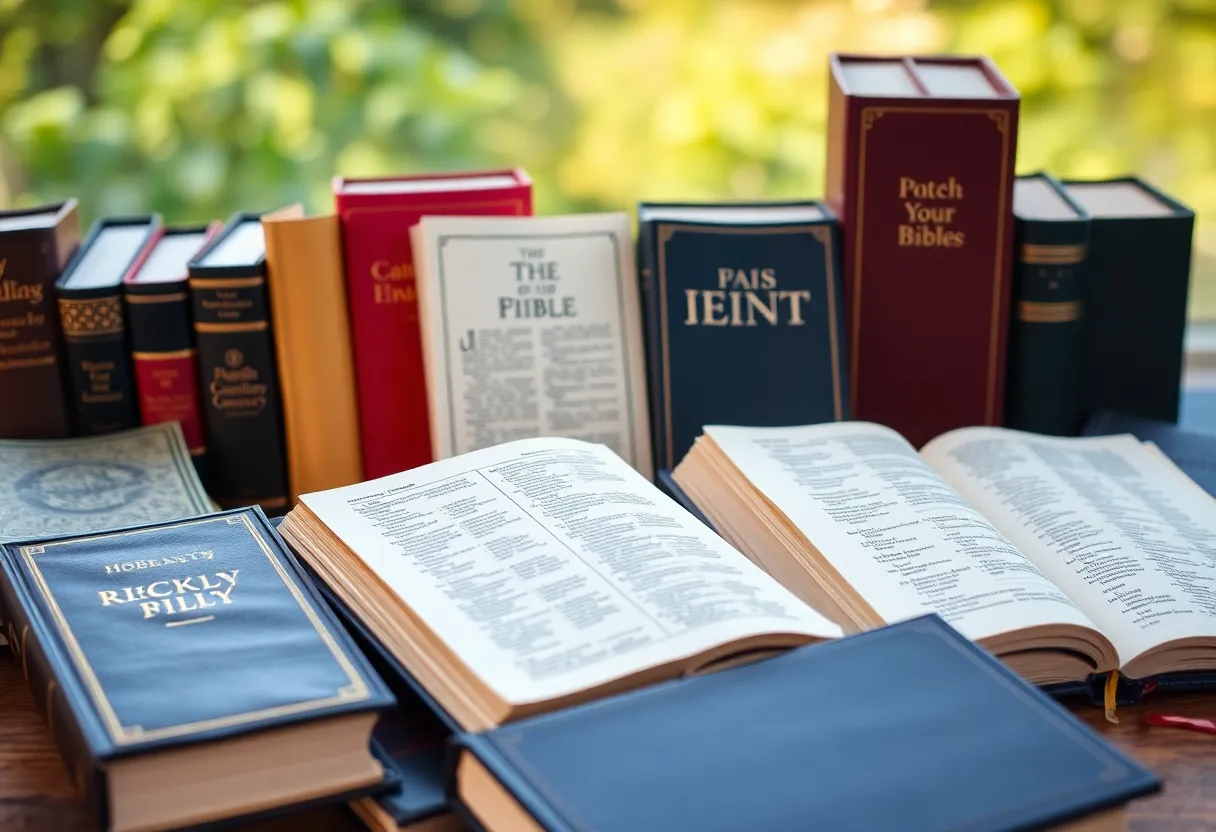 Various Bibles displayed together symbolizing faith.
