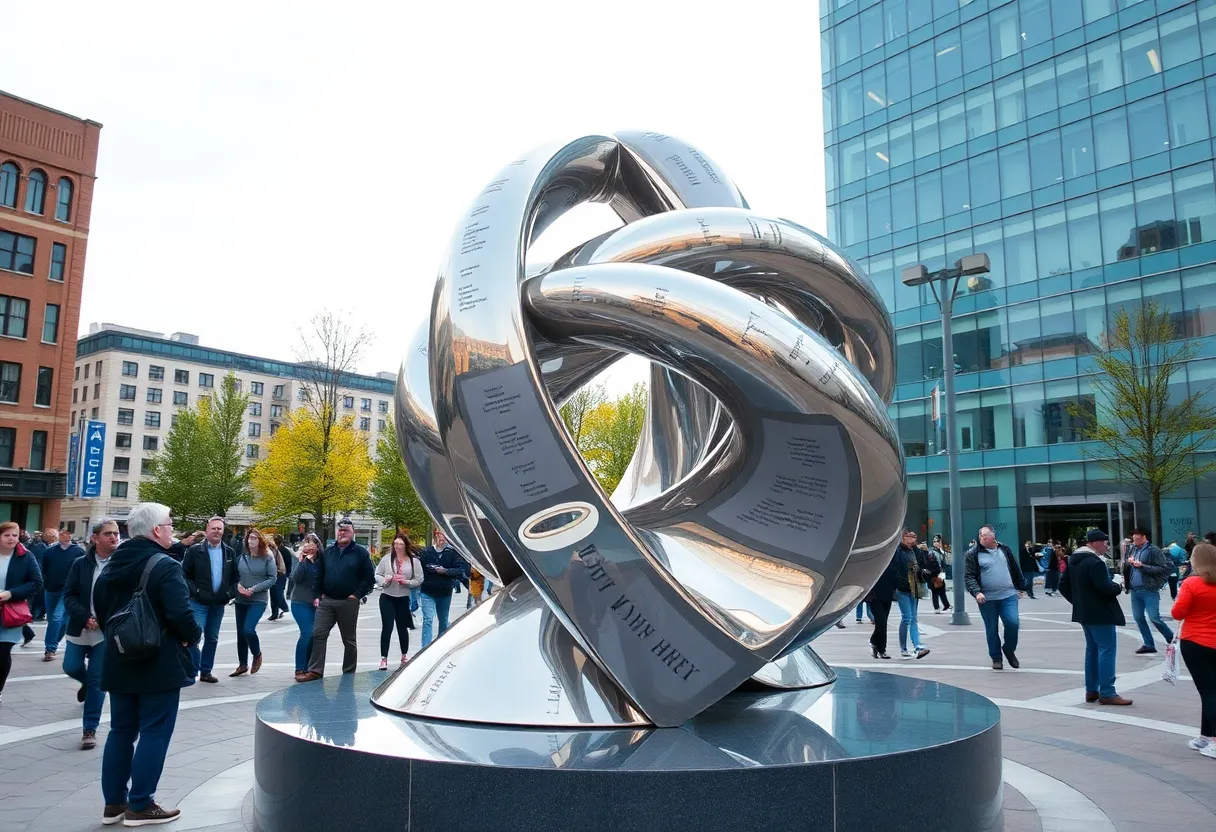 Public art sculpture 'A Common Thread' located in the Robert F. Stephens Courthouse Plaza, Lexington, KY.
