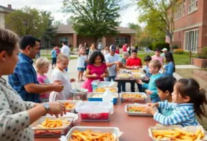 Families gathering at a community cookout in Lexington