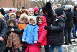 Community members donating winter coats for local children