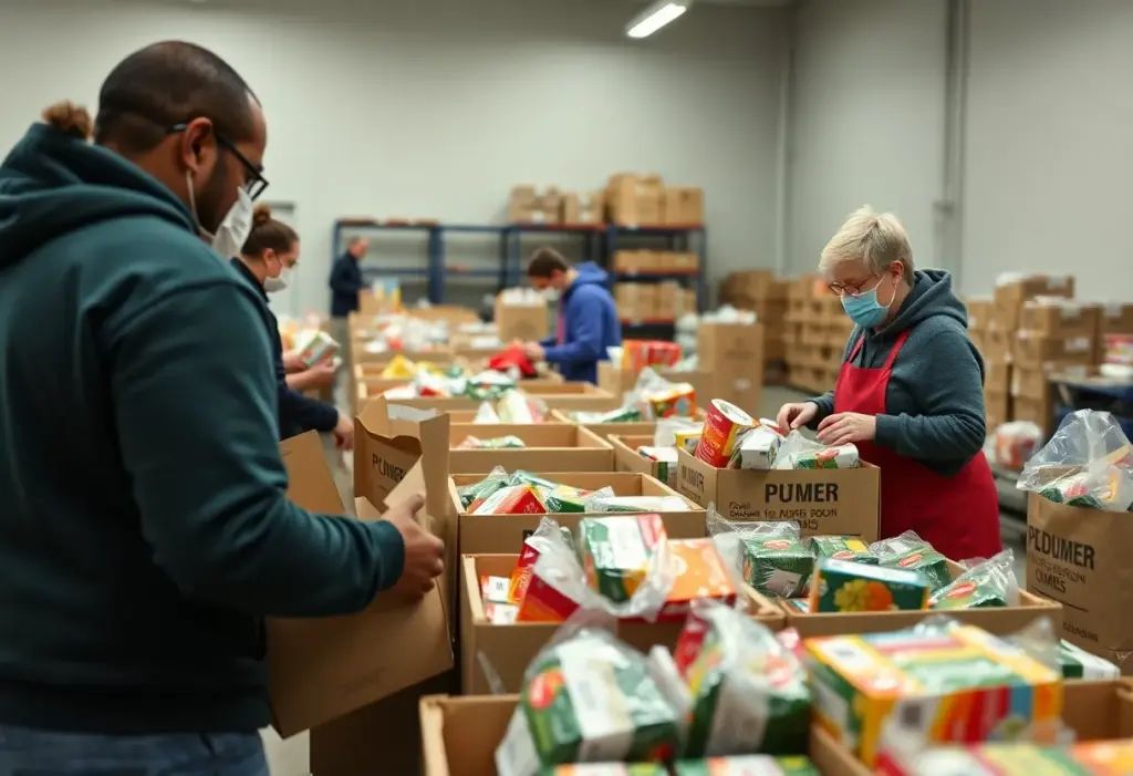 Volunteers at a food bank in Kentucky sorting food supplies for families affected by SNAP benefits suspension.