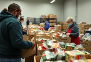 Volunteers at a food bank in Kentucky sorting food supplies for families affected by SNAP benefits suspension.