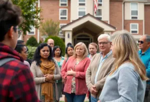 Community members gathered discussing child safety and child abuse awareness