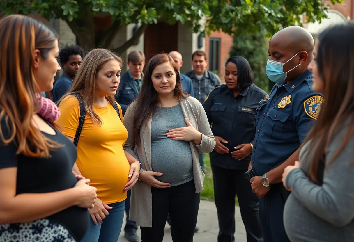 Community members discussing the implications of a cheerleader's arrest on concealed pregnancies.