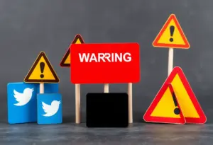 A graphic showing social media platforms with warning signs about controversial comments.