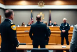 Illustration of a courtroom discussing justice and criminal records