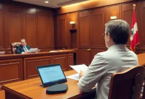 Courtroom scene regarding asset freeze of Lexington Blue owner