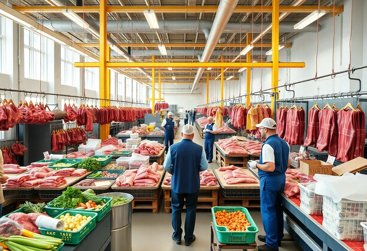 Newly opened Critchfield Meats facility in Lexington with employees at work.