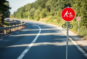 Illustration of cyclist safety signs on a roadway