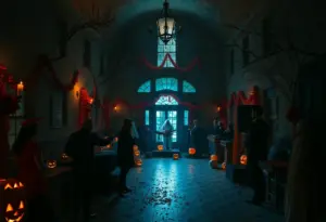 Halloween celebration at Waverly Hills Sanatorium with live music and costumes